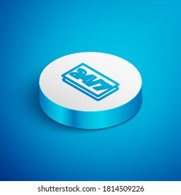 Isometric line Clock 24 hours icon isolated on blue background. All day cyclic icon. 24 hours service symbol. White circle button. Vector.