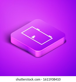 Isometric line Closed door icon isolated on purple background. Purple square button. Vector Illustration