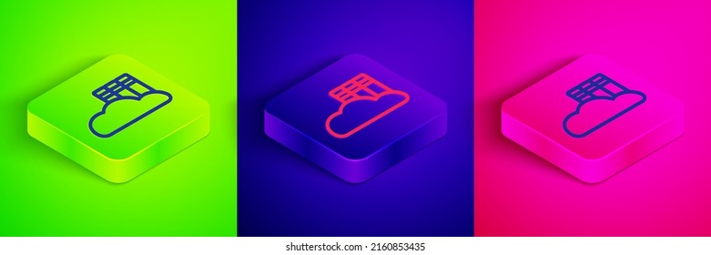 Isometric line Cloud or online library icon isolated on green, blue and pink background. Internet education or distance training. Square button. Vector