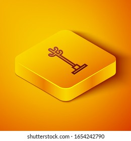 Isometric line Coat stand icon isolated on orange background. Yellow square button. Vector Illustration
