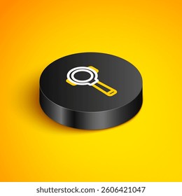 Isometric line Coffee filter holder icon isolated on yellow background. Black circle button. Vector