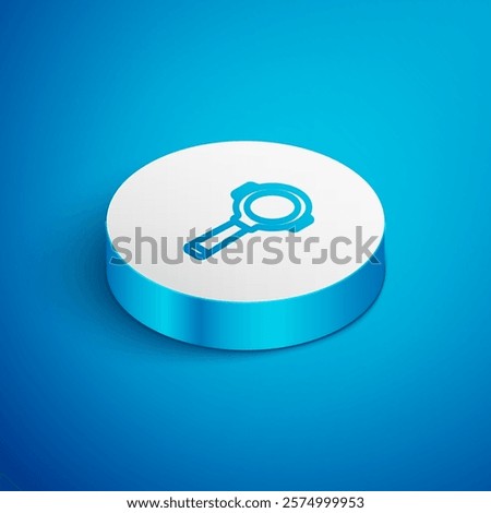 Isometric line Coffee filter holder icon isolated on blue background. White circle button. Vector