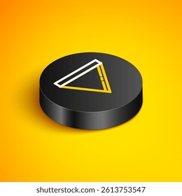 Isometric line Coffee paper filter icon isolated on yellow background. Black circle button. Vector