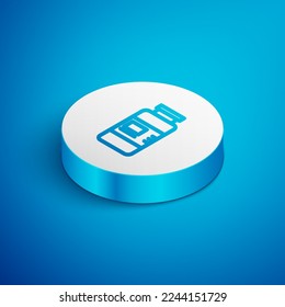 Isometric line Collagen serum and vitamin icon isolated on blue background. Facial treatment essence skin care cosmetic. White circle button. Vector