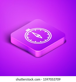 Isometric line Compass icon isolated on purple background. Windrose navigation symbol. Wind rose sign. Purple square button. Vector Illustration