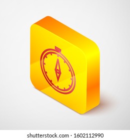 Isometric line Compass icon isolated on grey background. Windrose navigation symbol. Wind rose sign. Yellow square button. Vector Illustration