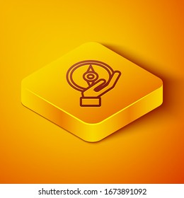 Isometric line Compass icon isolated on orange background. Windrose navigation symbol. Wind rose sign. Yellow square button. Vector Illustration