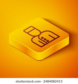 Línea isométrica Concierge icono aislado sobre fondo naranja. Botón cuadrado amarillo. Vector