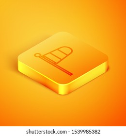 Isometric line Cone meteorology windsock wind vane icon isolated on orange background. Windsock indicate the direction and strength of the wind. Orange square button. Vector Illustration