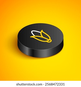 Isometric line Corn icon isolated on yellow background. Black circle button. Vector