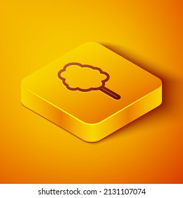 Isometric line Cotton candy icon isolated on orange background. Yellow square button. Vector Illustration