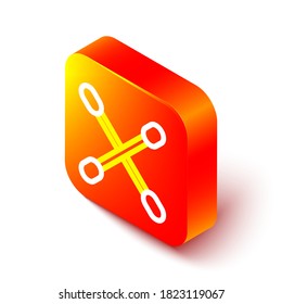 Isometric line Cotton swab for ears icon isolated on white background. Orange square button. Vector Illustration