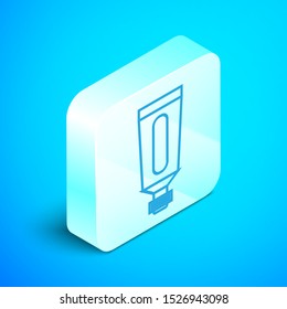 Isometric line Cream or lotion cosmetic tube icon isolated on blue background. Body care products for men. Silver square button. Vector Illustration