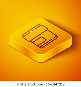 Isometric line Cream or lotion cosmetic tube icon isolated on orange background. Body care products for men. Yellow square button. Vector Illustration
