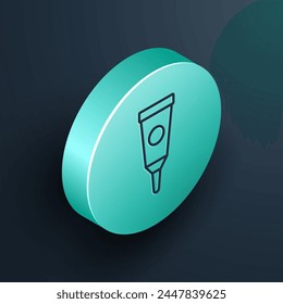 Isometric line Cream or lotion cosmetic tube icon isolated on black background. Body care products for woman. Turquoise circle button. Vector