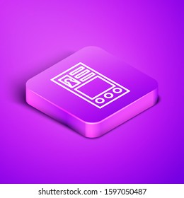 Isometric line Create account screen icon isolated on purple background. Purple square button. Vector Illustration