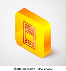 Isometric line Create account screen icon isolated on grey background. Yellow square button. Vector Illustration