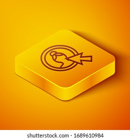 Isometric line Create account screen icon isolated on orange background. Yellow square button. Vector Illustration