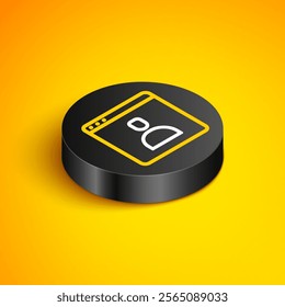Isometric line Create account screen icon isolated on yellow background. Black circle button. Vector