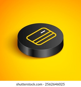 Isometric line Credit card icon isolated on yellow background. Online payment. Cash withdrawal. Financial operations. Shopping sign. Black circle button. Vector