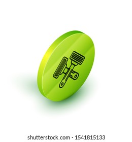 Isometric line Crossed shaving razor icon isolated on white background. Green circle button. Vector Illustration