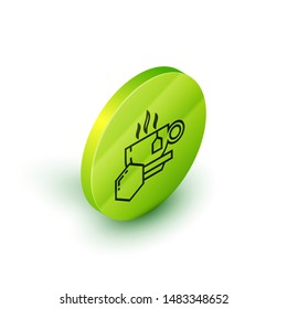 Isometric line Cup of tea with honey icon isolated on white background. Sweet natural food. Green circle button. Vector Illustration