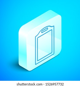 Isometric line Cutting board icon isolated on blue background. Chopping Board symbol. Silver square button. Vector Illustration