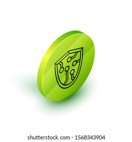 Isometric line Cyber security icon isolated on white background. Shield sign. Safety concept. Digital data protection. Green circle button. Vector Illustration