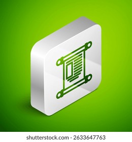 Isometric line Decree, paper, parchment, scroll icon icon isolated on green background. Chinese scroll. Silver square button. Vector Illustration