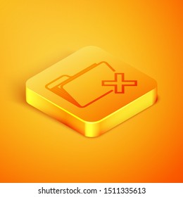 Isometric line Delete folder icon isolated on orange background. Folder with recycle bin. Delete or error folder. Close computer information folder. Orange square button. Vector Illustration