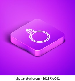 Isometric line Diamond engagement ring icon isolated on purple background. Purple square button. Vector Illustration