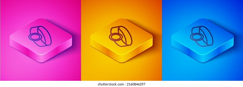 Isometric line Diamond engagement ring icon isolated on pink and orange, blue background. Square button. Vector