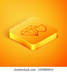 Isometric line Diamond with shield icon isolated on orange background. Jewelry insurance concept. Security, safety, protection, protect concept. Orange square button. Vector Illustration
