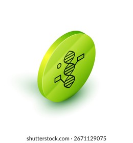 Isometric line DNA symbol icon isolated on white background. Green circle button. Vector Illustration