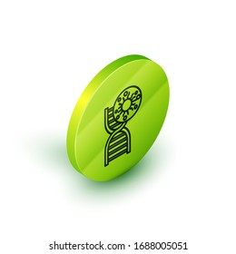 Isometric line DNA symbol and virus icon isolated on white background. Green circle button. Vector Illustration