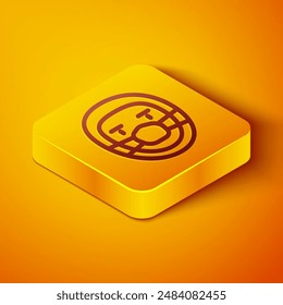 Isometric line Doctor pathologist icon isolated on orange background. Yellow square button. Vector