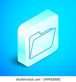 Isometric line Document folder icon isolated on blue background. Accounting binder symbol. Bookkeeping management. Silver square button. Vector Illustration