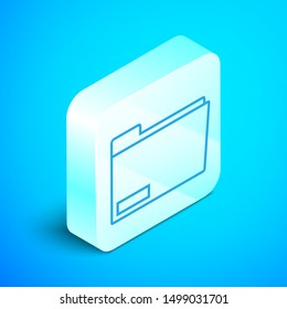 Isometric line Document folder icon isolated on blue background. Accounting binder symbol. Bookkeeping management. Silver square button. Vector Illustration