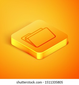 Isometric line Document folder icon isolated on orange background. Accounting binder symbol. Bookkeeping management. Orange square button. Vector Illustration
