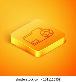 Isometric line Document folder with star icon isolated on orange background. Document best, favorite, rating symbol. Orange square button. Vector Illustration