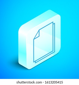 Isometric line Document icon isolated on blue background. File icon. Checklist icon. Business concept. Silver square button. Vector Illustration
