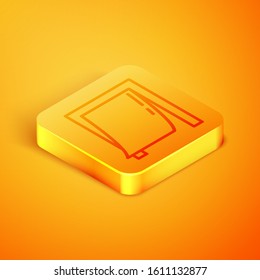 Isometric line Door for pet icon isolated on orange background. Orange square button. Vector Illustration