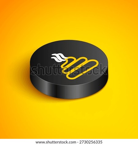 Isometric line Download arrow with folder icon isolated on yellow background. Black circle button. Vector