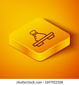 Isometric line Dumpling on cutting board icon isolated on orange background. Traditional chinese dish. Yellow square button. Vector Illustration