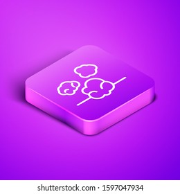 Isometric line Dust icon isolated on purple background. Purple square button. Vector Illustration