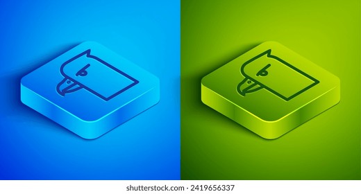 Isometric line Eagle head icon isolated on blue and green background. Square button. Vector Illustration