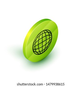Isometric line Earth globe icon isolated on white background. World or Earth sign. Global internet symbol. Geometric shapes. Green circle button. Vector Illustration
