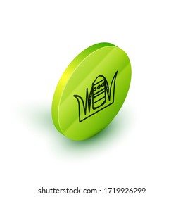 Isometric line Easter egg icon isolated on white background. Happy Easter. Green circle button. Vector Illustration