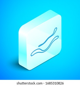 Isometric Line Ebola Virus Disease Icon Isolated On Blue Background. Silver Square Button. Vector Illustration