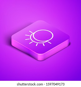 Isometric line Eclipse of the sun icon isolated on purple background. Total sonar eclipse. Purple square button. Vector Illustration